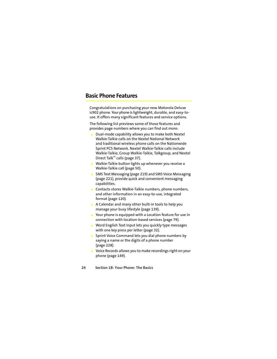 Basic phone features | Motorola Deluxe Ic902 User Manual | Page 42 / 289