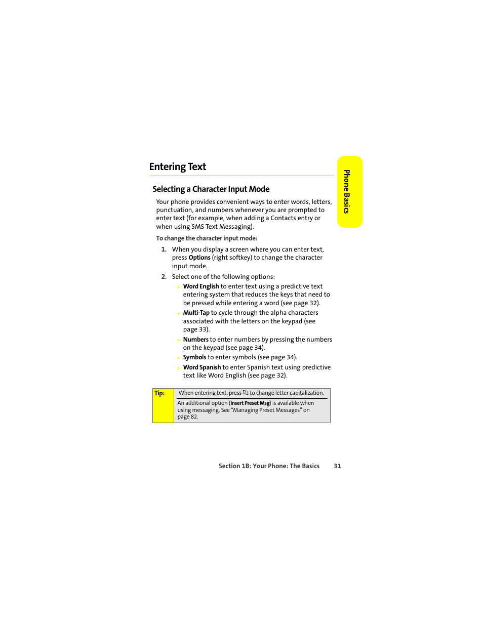 Entering text, Selecting a character input mode | Motorola Deluxe Ic902 User Manual | Page 49 / 289