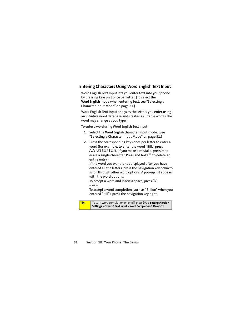 Entering characters using word english text input | Motorola Deluxe Ic902 User Manual | Page 50 / 289