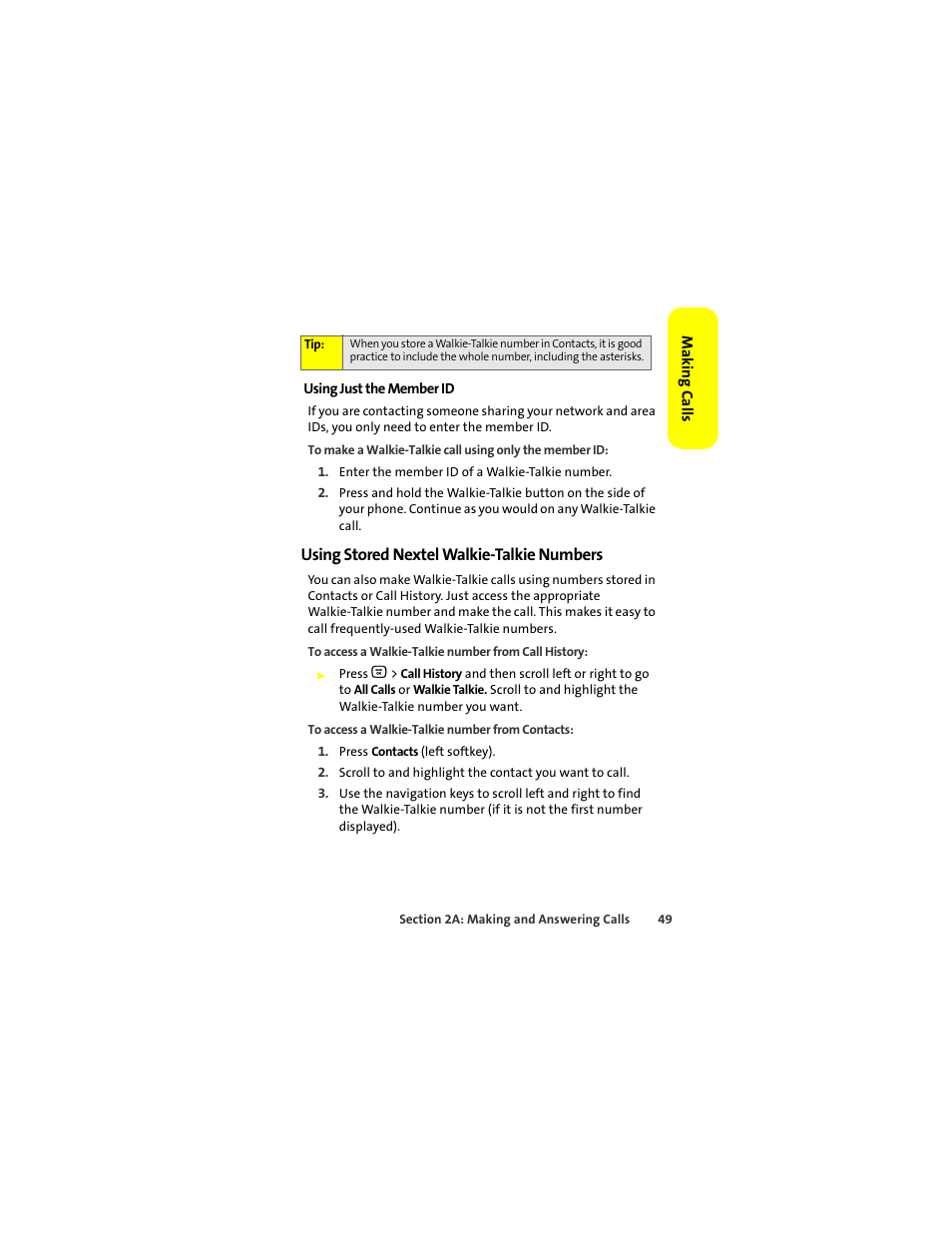 Using stored nextel walkie-talkie numbers | Motorola Deluxe Ic902 User Manual | Page 67 / 289