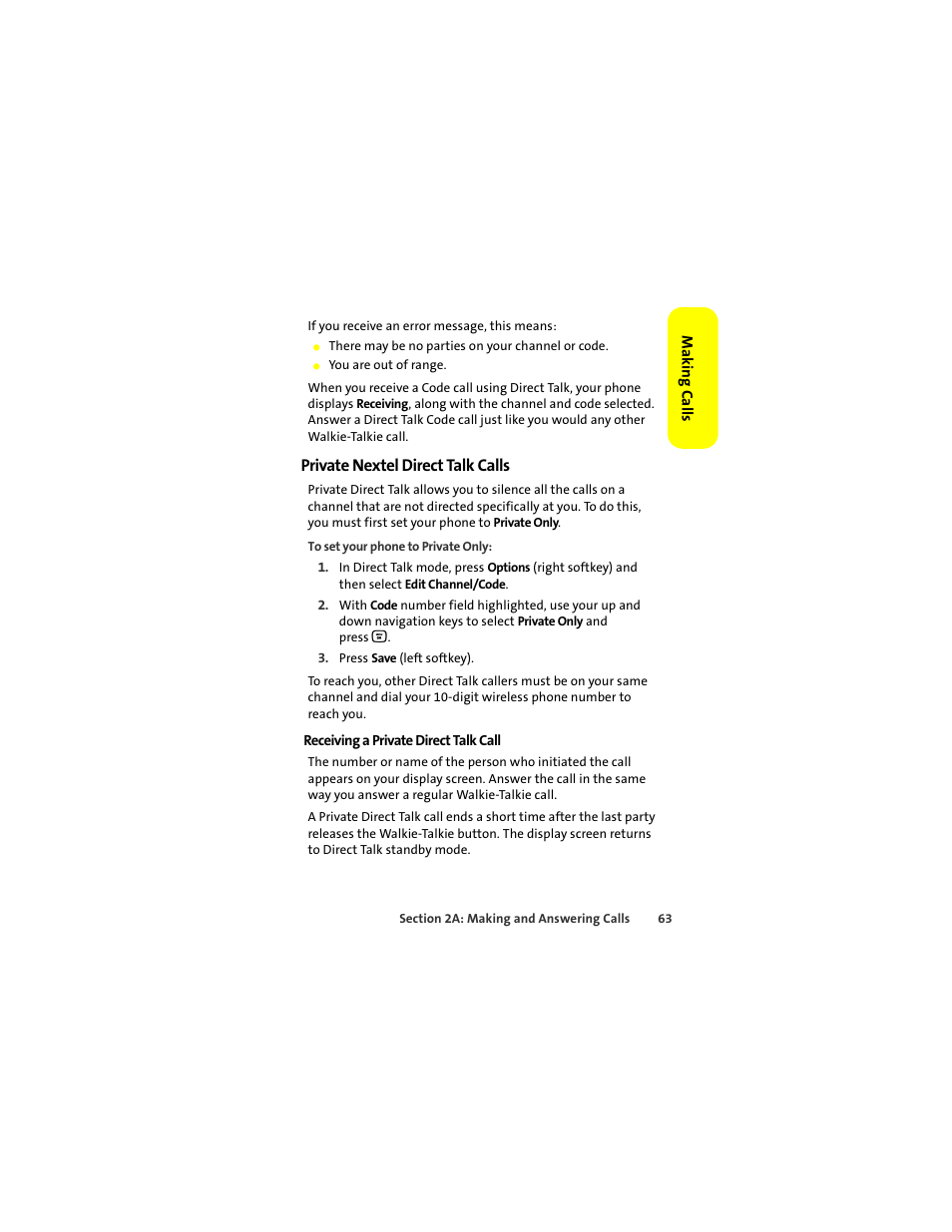 Private nextel direct talk calls | Motorola Deluxe Ic902 User Manual | Page 81 / 289