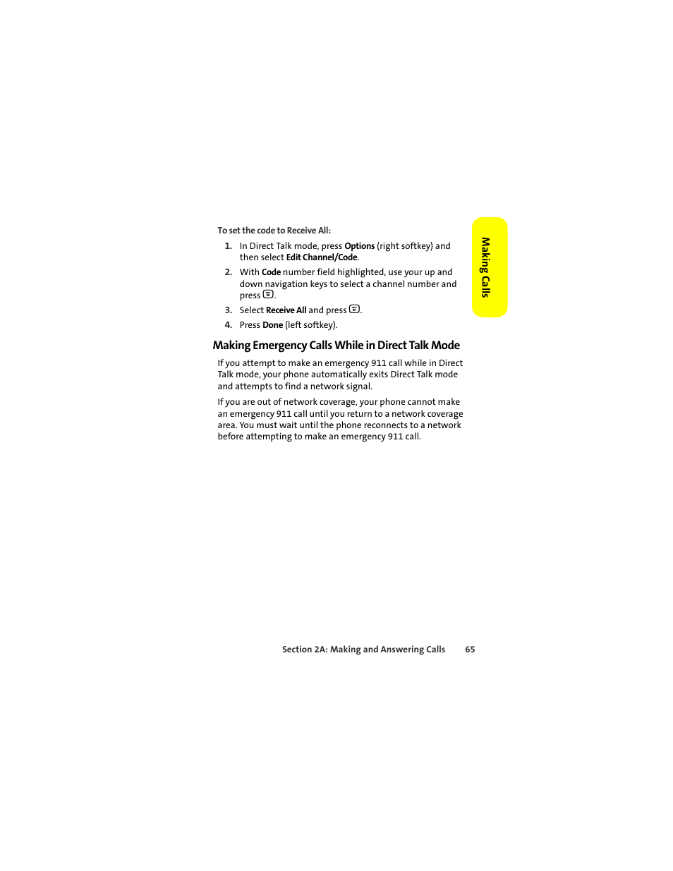 Making emergency calls while in direct talk mode | Motorola Deluxe Ic902 User Manual | Page 83 / 289