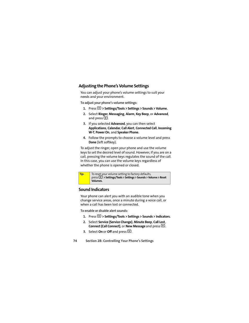 Adjusting the phone’s volume settings, Sound indicators | Motorola Deluxe Ic902 User Manual | Page 92 / 289