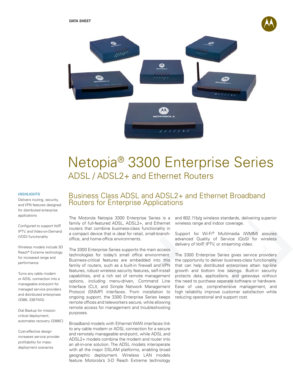 Motorola Netopia Enterprise Series User Manual | 4 pages