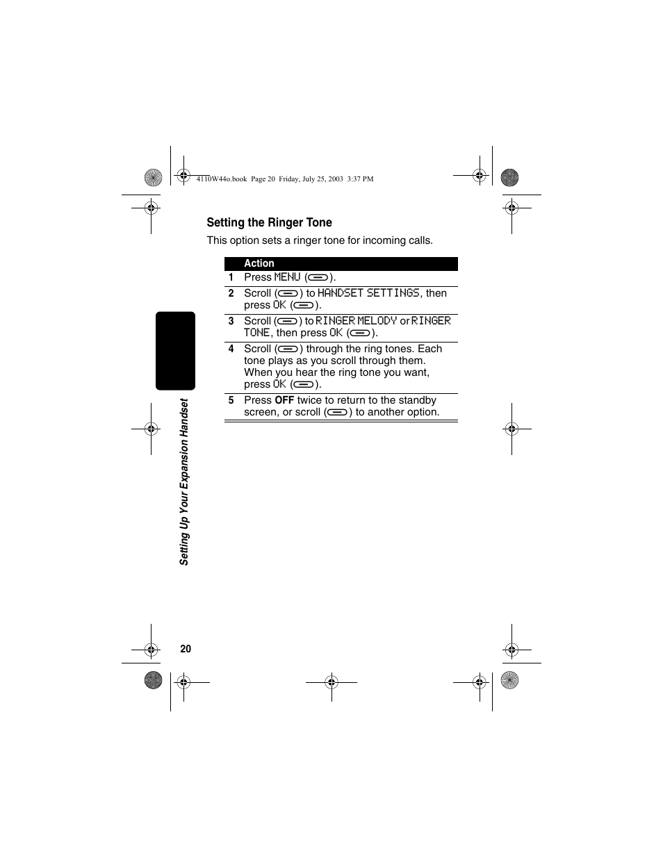 Setting the ringer tone | Motorola MD60 Series User Manual | Page 22 / 52
