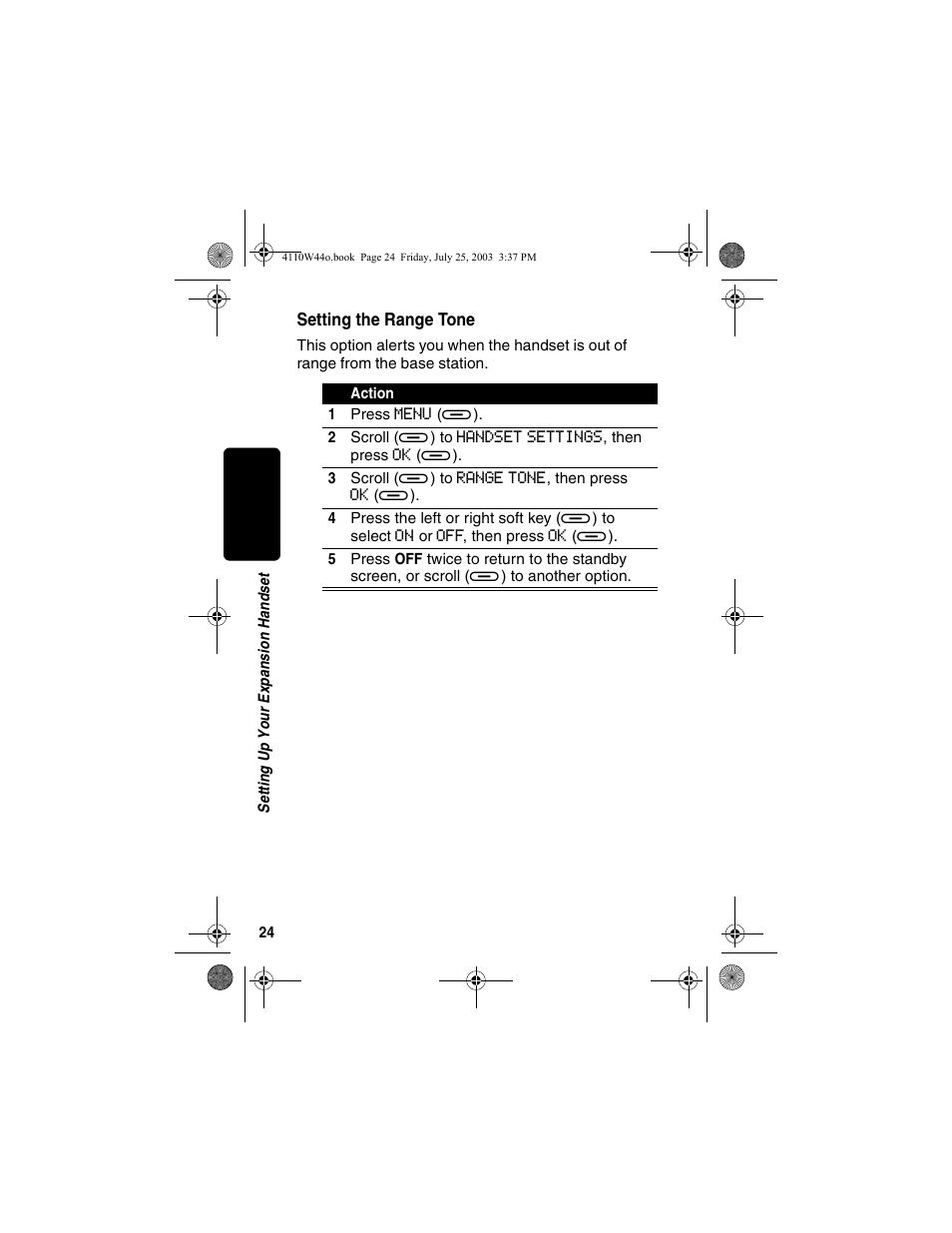 Setting the range tone | Motorola MD60 Series User Manual | Page 26 / 52