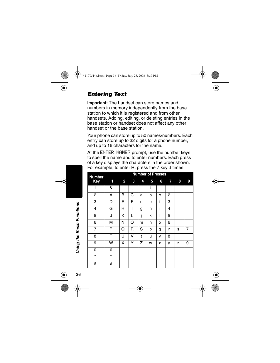 Entering text | Motorola MD60 Series User Manual | Page 38 / 52