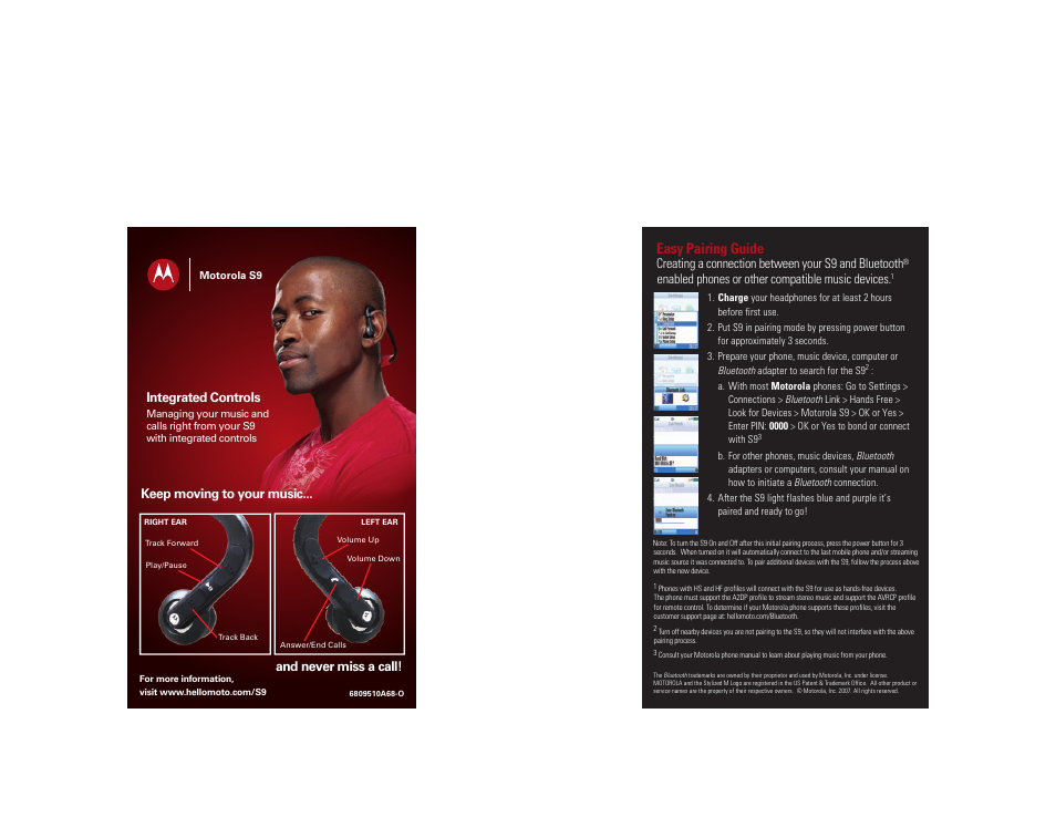 Motorola Bluetooth Active S9 User Manual | 1 page