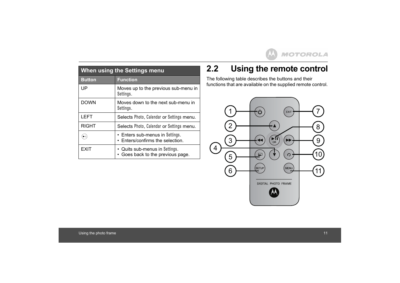 Using the remote control, 2 using the remote control | Motorola MF800 User Manual | Page 11 / 25