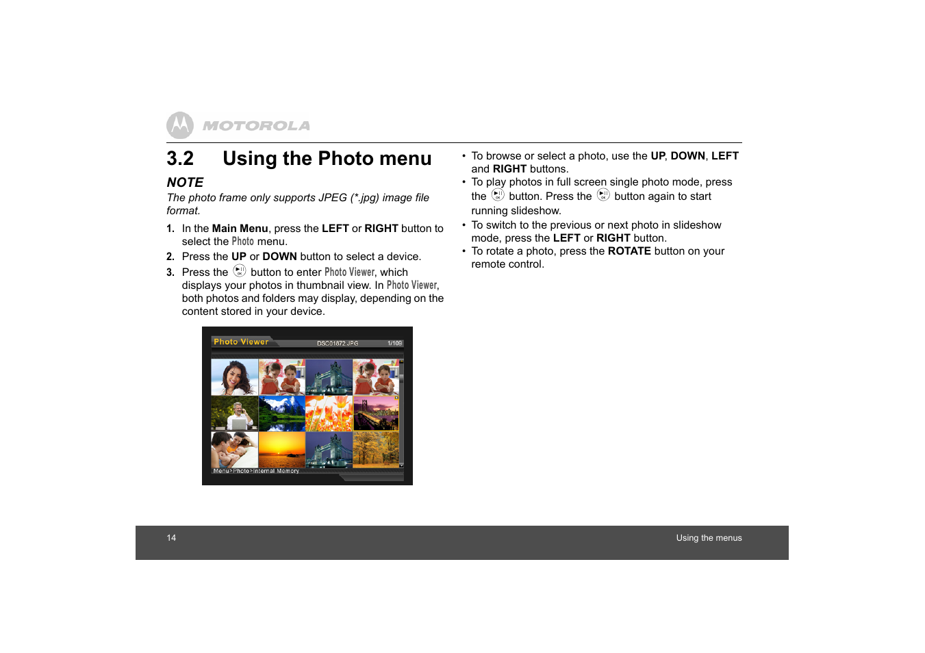 Using the photo menu, 2 using the photo menu | Motorola MF800 User Manual | Page 14 / 25