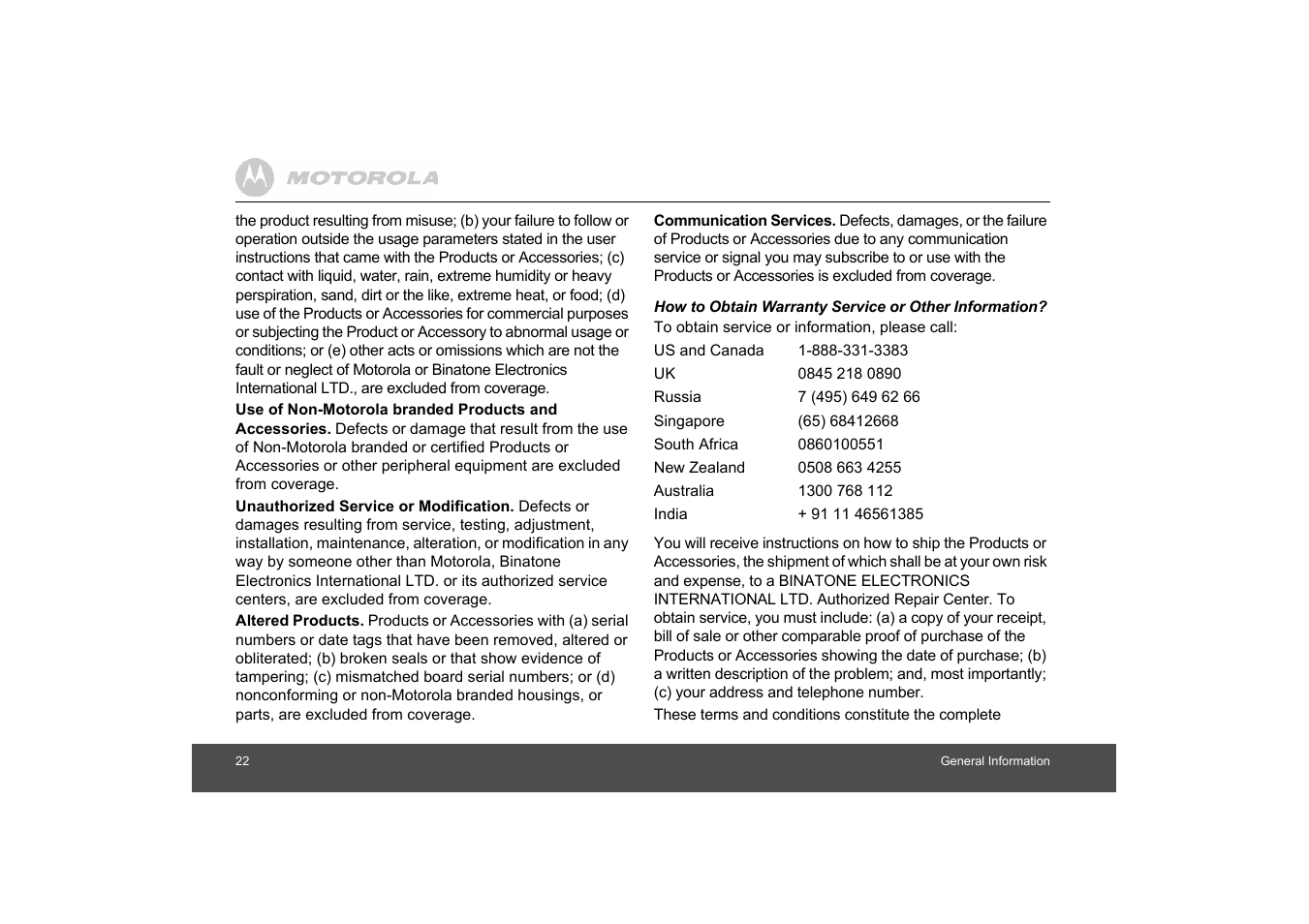 Motorola MF800 User Manual | Page 22 / 25