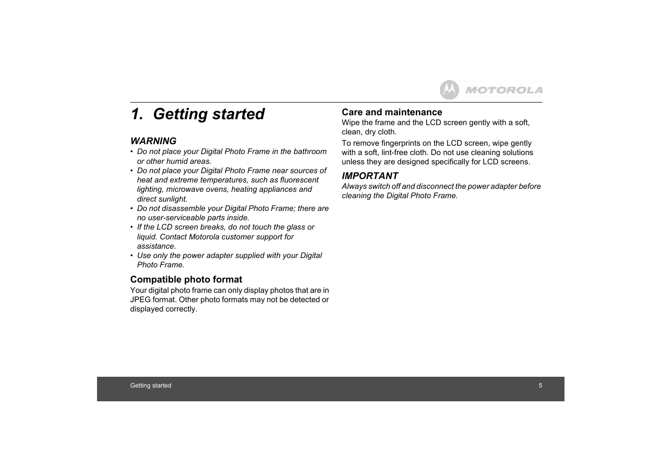 Getting started | Motorola MF800 User Manual | Page 5 / 25