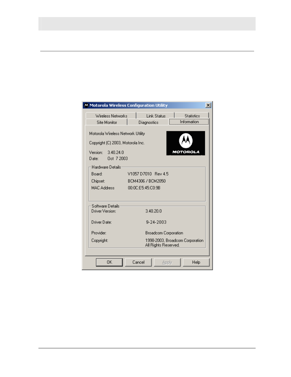 Viewing utility and driver version information | Motorola WN825 User Manual | Page 38 / 59