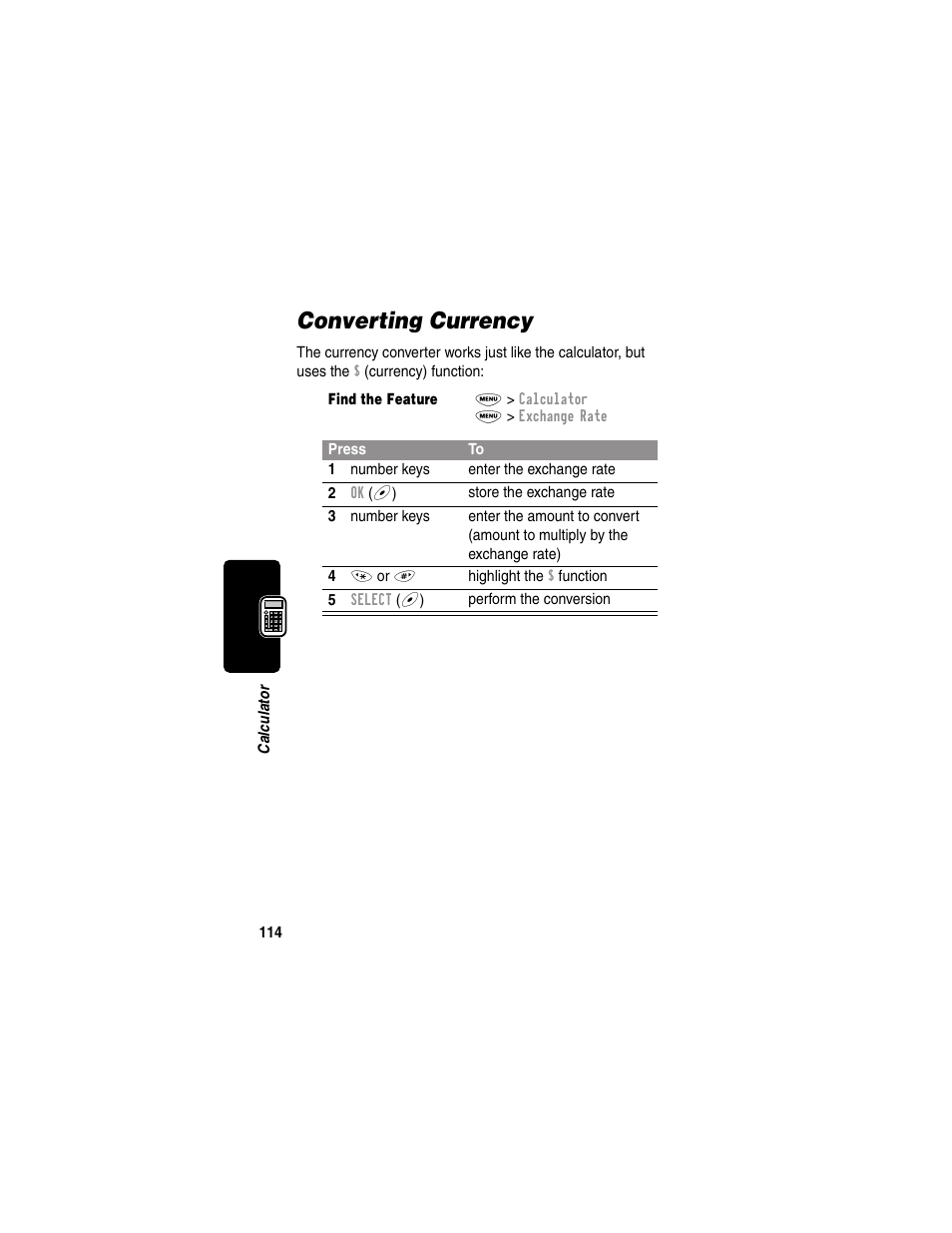 Converting currency | Motorola 120e User Manual | Page 116 / 184