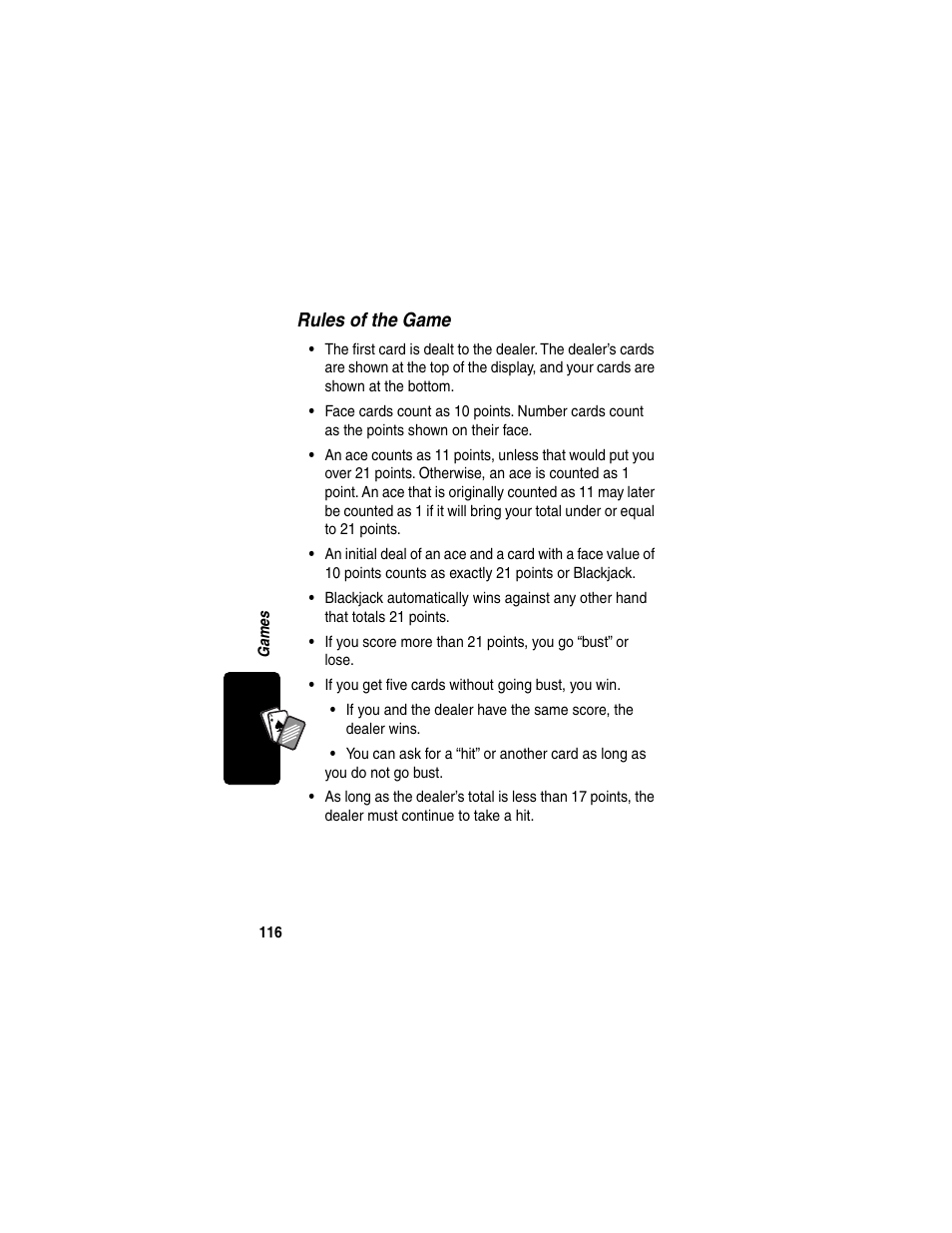 Rules of the game | Motorola 120e User Manual | Page 118 / 184