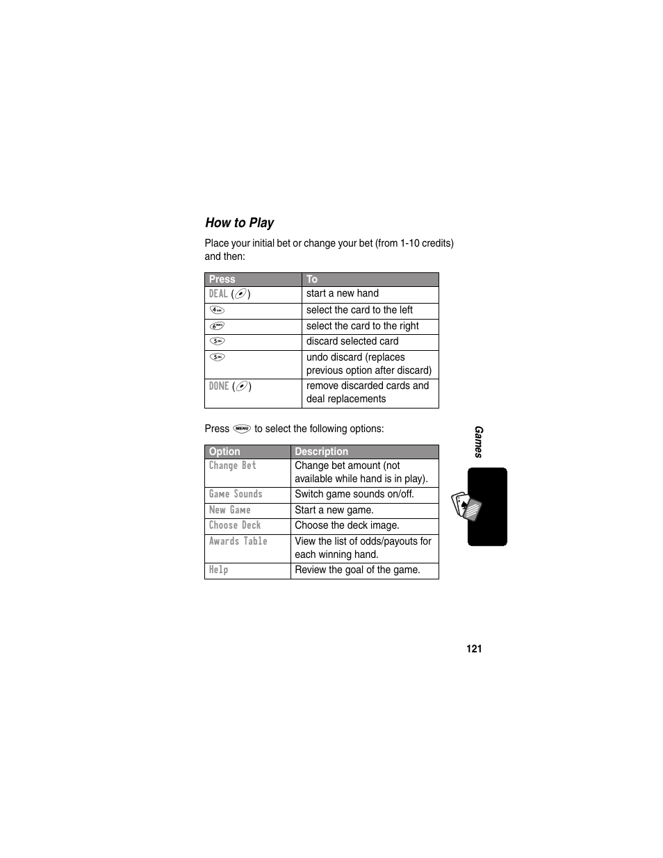 How to play | Motorola 120e User Manual | Page 123 / 184