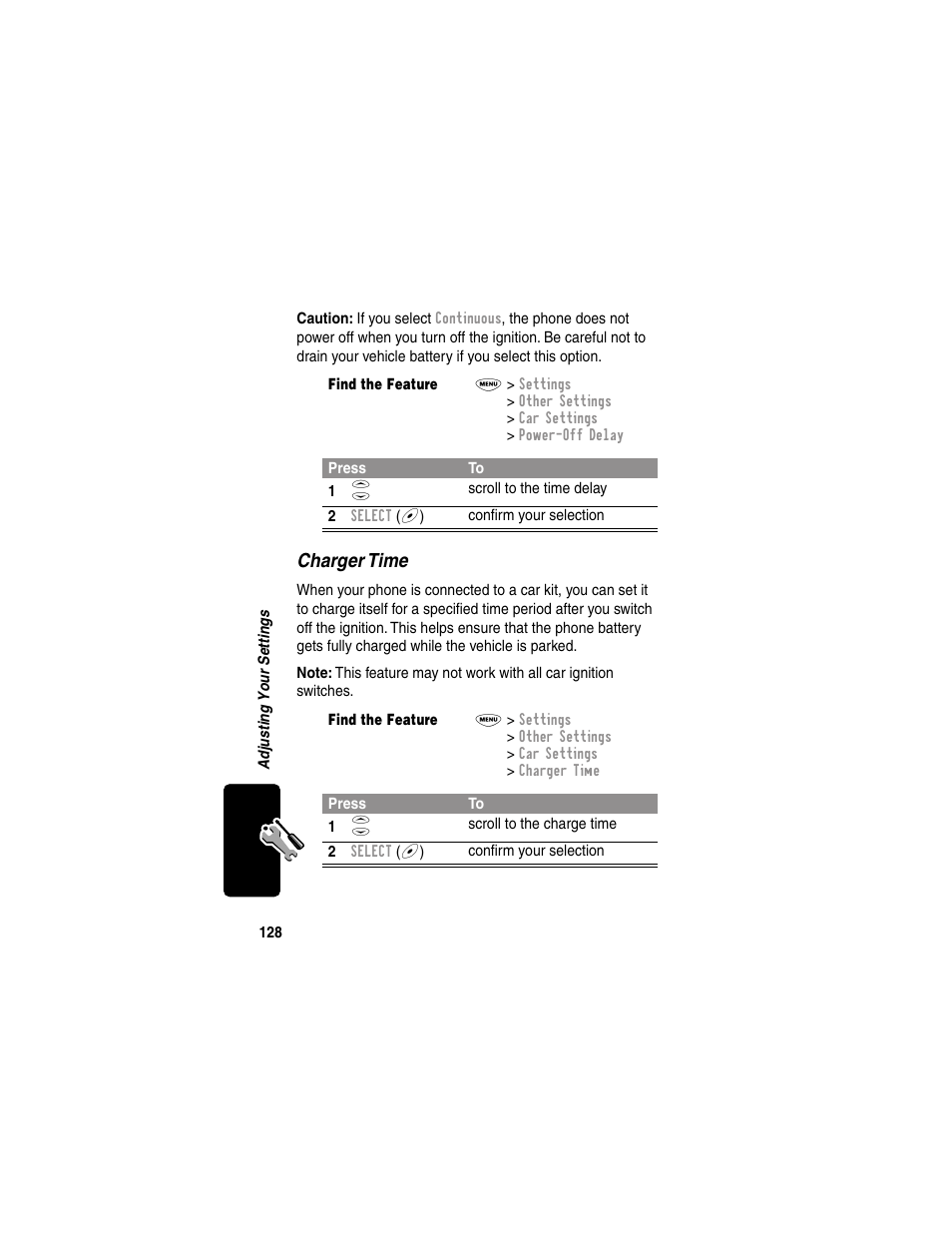 Charger time | Motorola 120e User Manual | Page 130 / 184