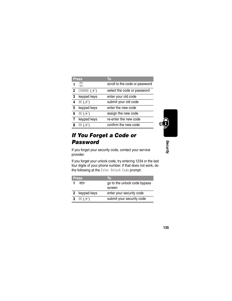 If you forget a code or password | Motorola 120e User Manual | Page 137 / 184