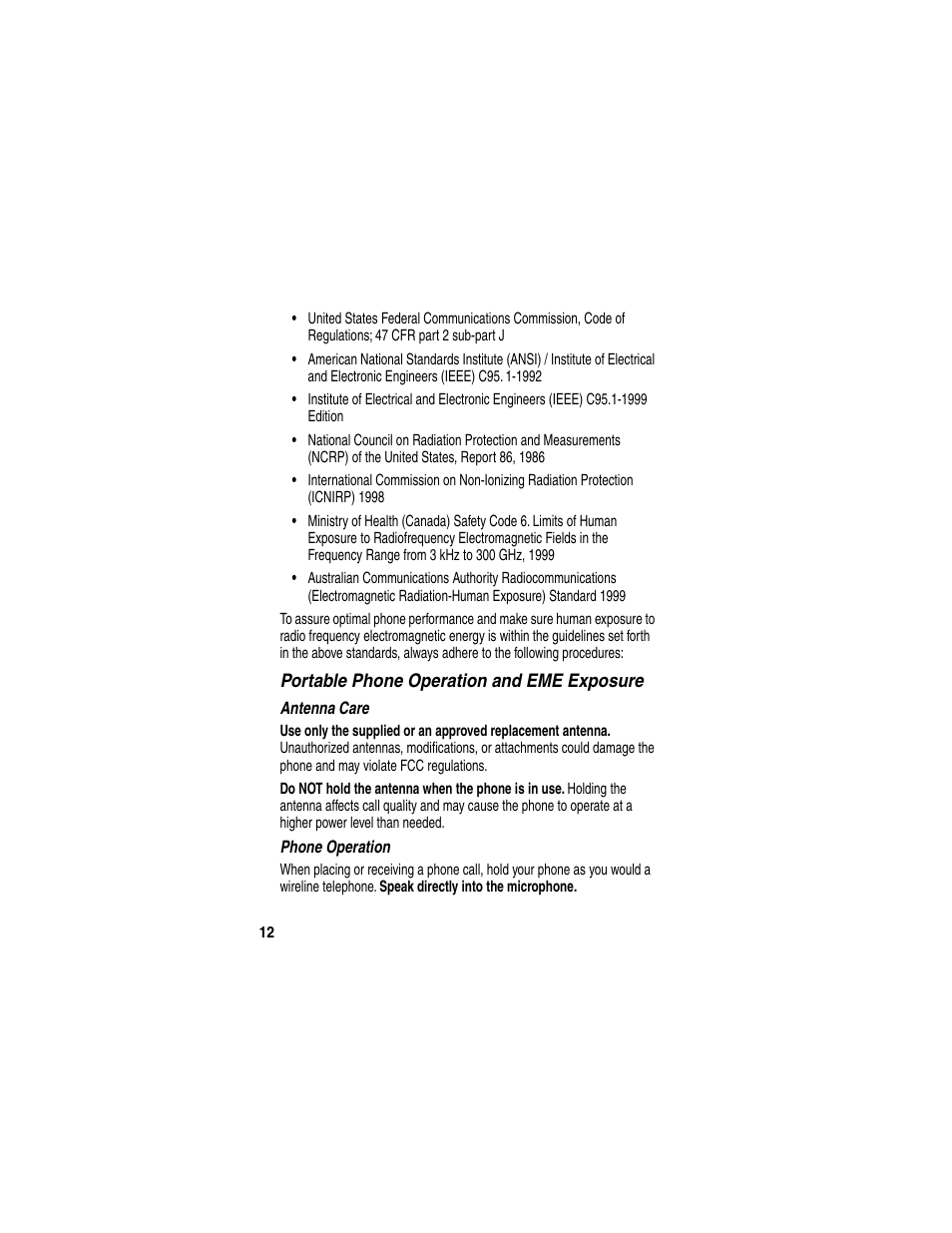 Portable phone operation and eme exposure | Motorola 120e User Manual | Page 14 / 184