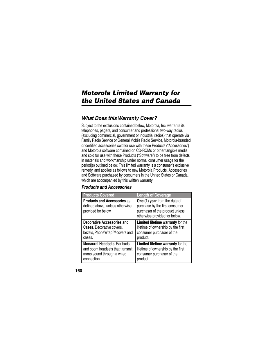 Warranty | Motorola 120e User Manual | Page 162 / 184