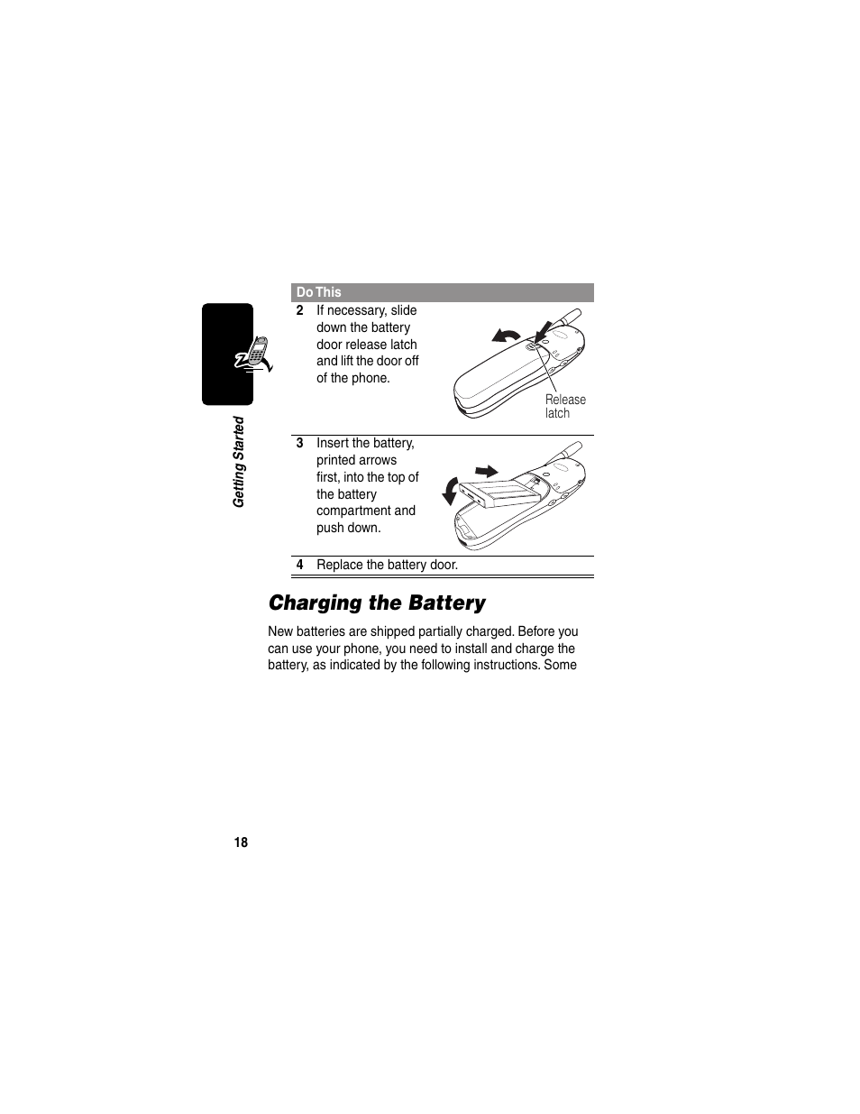 Charging the battery | Motorola 120e User Manual | Page 20 / 184