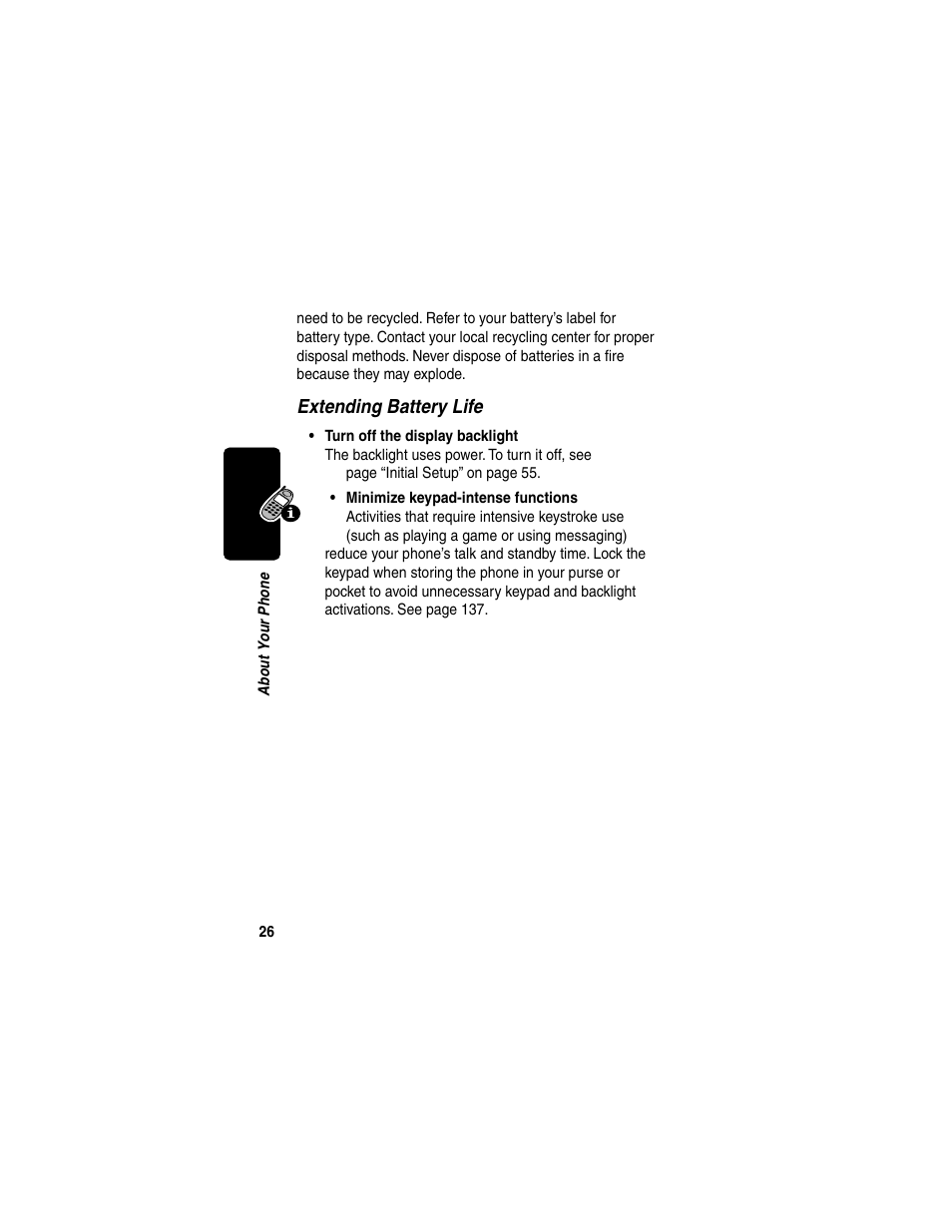 Extending battery life | Motorola 120e User Manual | Page 28 / 184