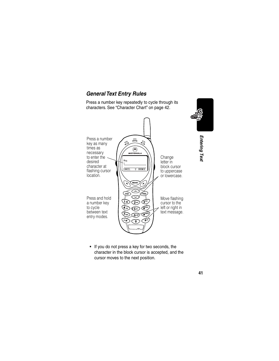 General text entry rules | Motorola 120e User Manual | Page 43 / 184