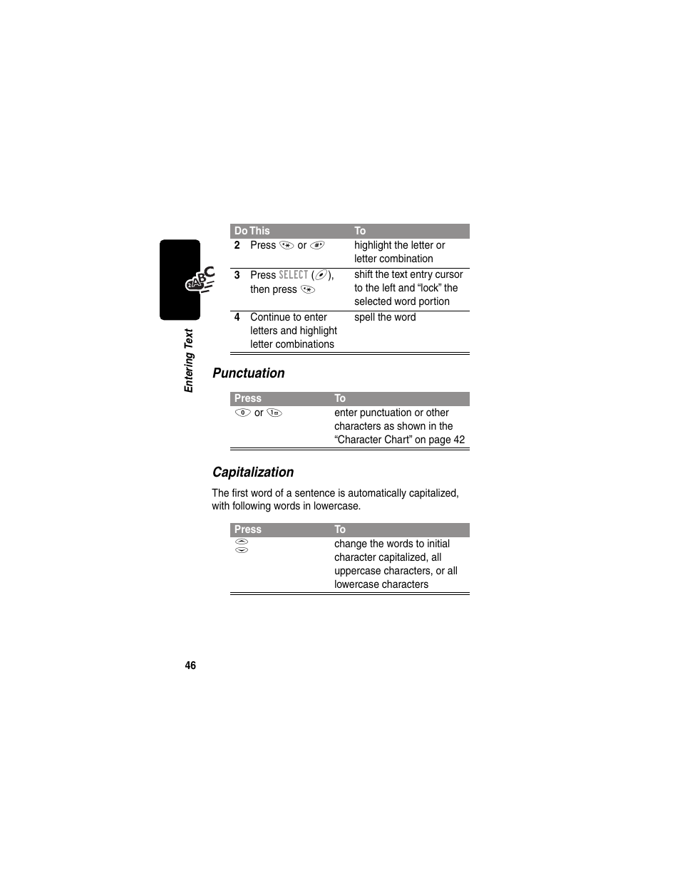 Punctuation capitalization | Motorola 120e User Manual | Page 48 / 184