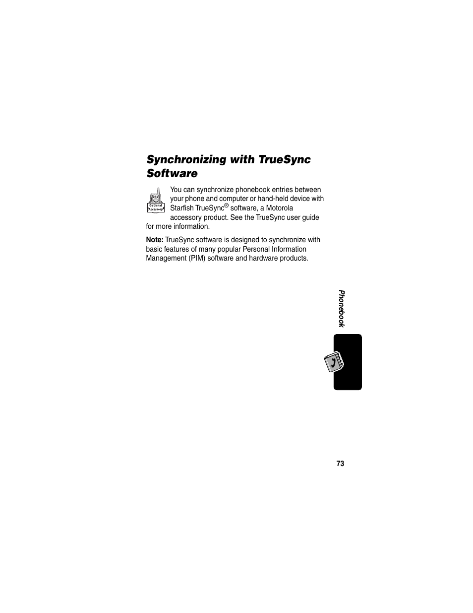 Synchronizing with truesync software, Customizing a ring style | Motorola 120e User Manual | Page 75 / 184