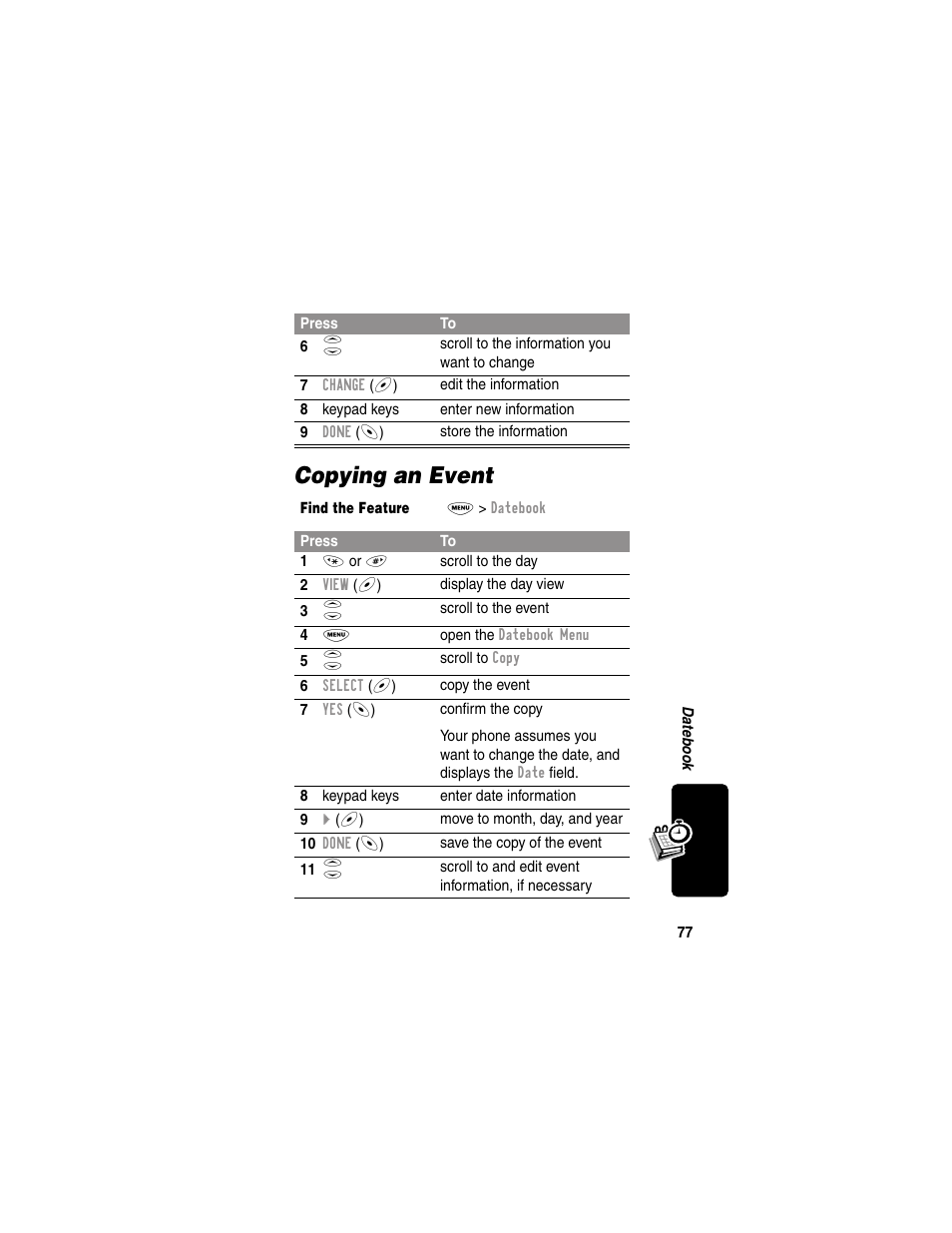 Copying an event | Motorola 120e User Manual | Page 79 / 184