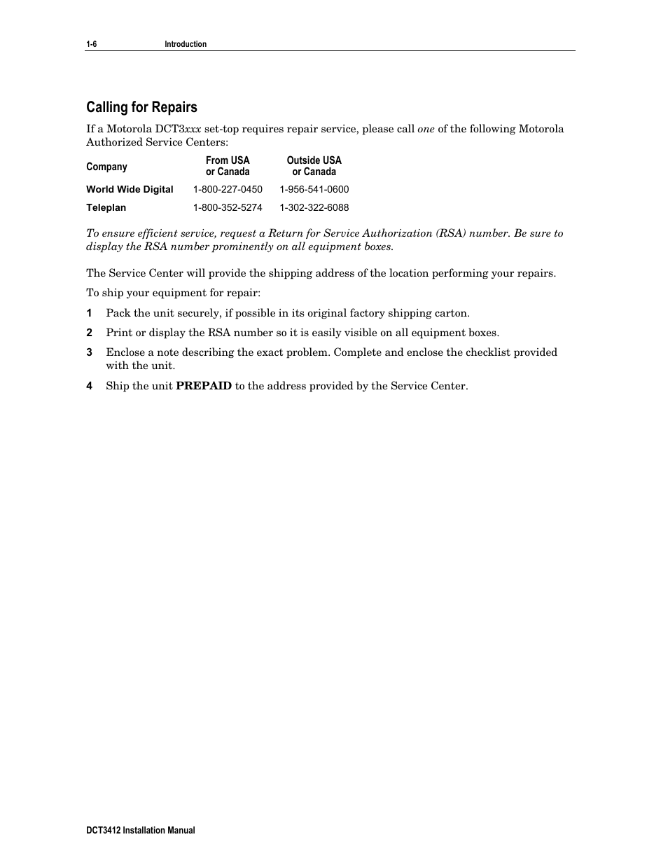 Calling for repairs | Motorola DCT3412 User Manual | Page 14 / 77