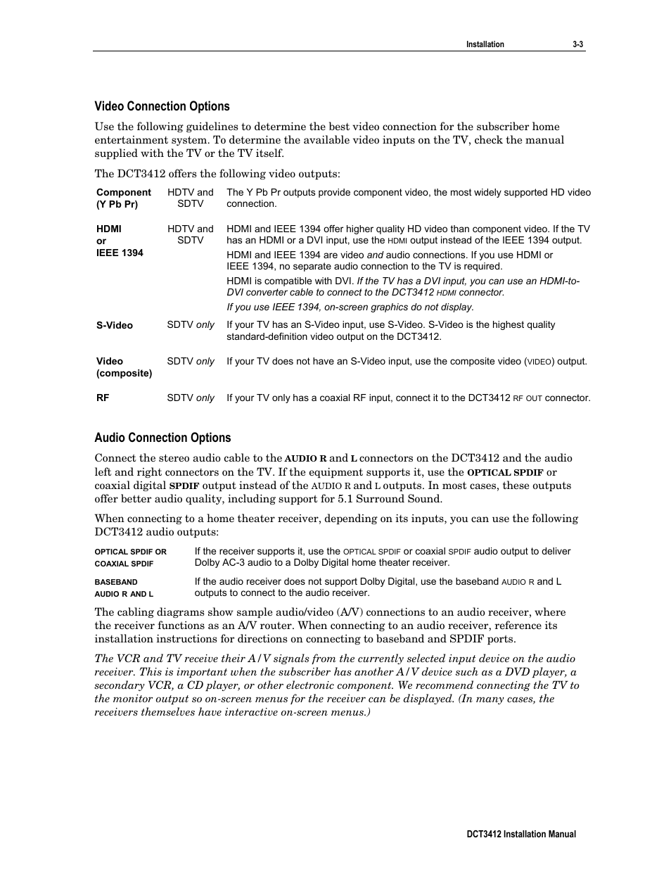 Video connection options, Audio connection options | Motorola DCT3412 User Manual | Page 19 / 77