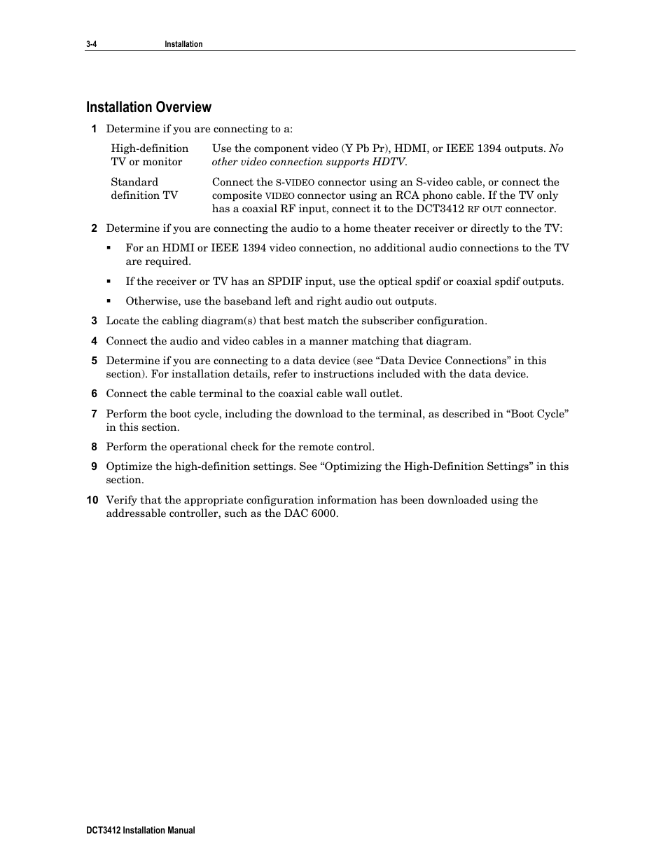 Installation overview | Motorola DCT3412 User Manual | Page 20 / 77