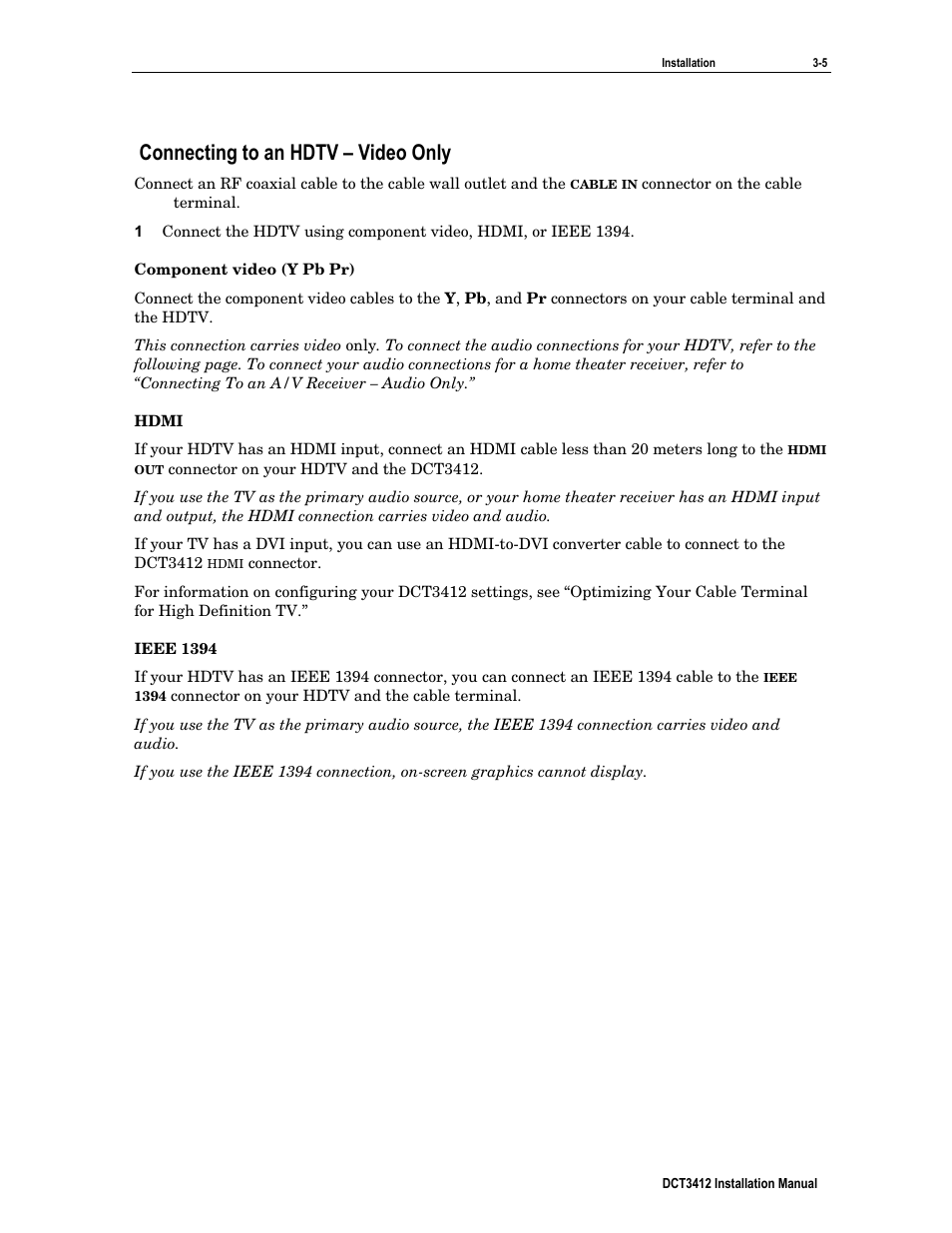 Connecting to an hdtv – video only | Motorola DCT3412 User Manual | Page 21 / 77