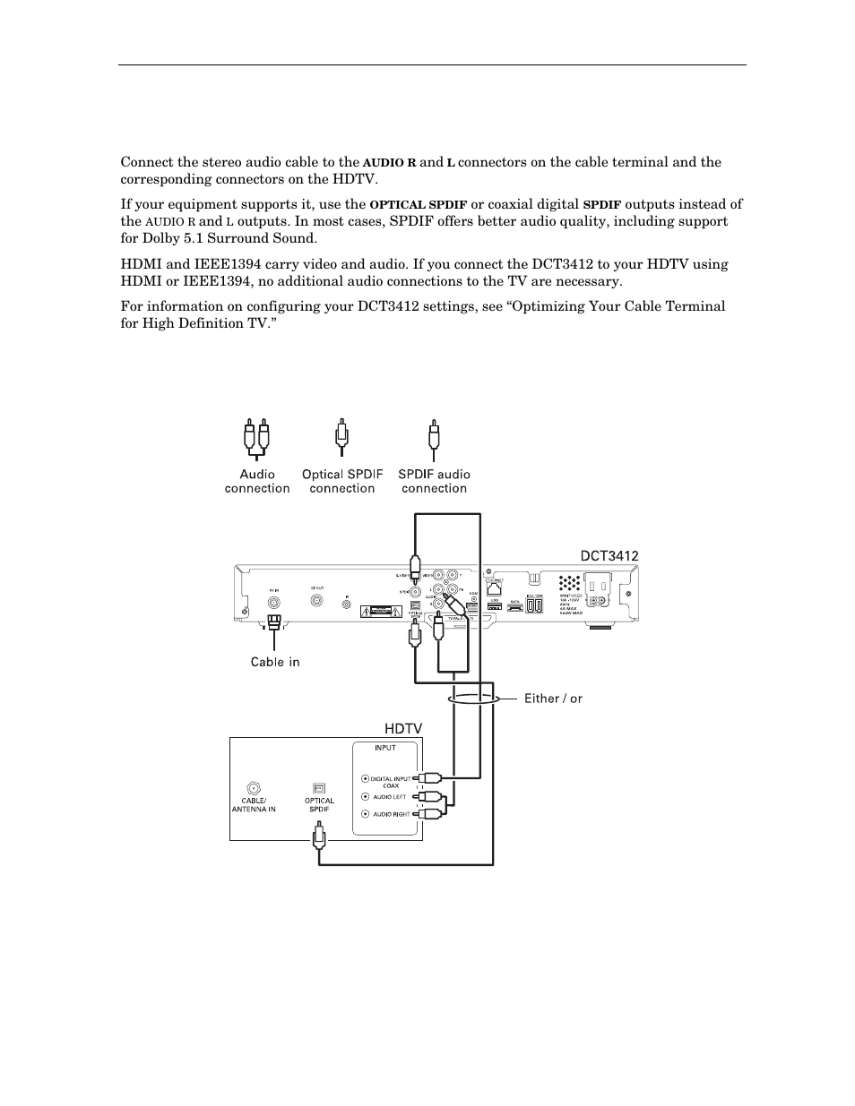 Cabling to an hdtv – audio only | Motorola DCT3412 User Manual | Page 23 / 77