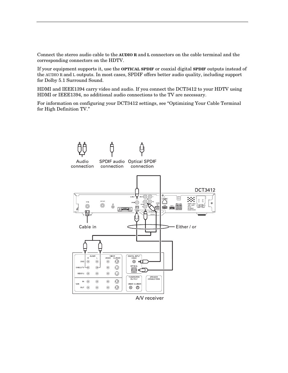 Connecting to an a/v receiver – audio only | Motorola DCT3412 User Manual | Page 24 / 77