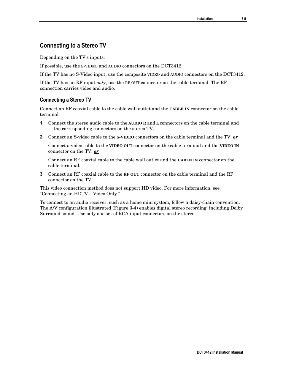 Connecting to a stereo tv, Connecting a stereo tv | Motorola DCT3412 User Manual | Page 25 / 77