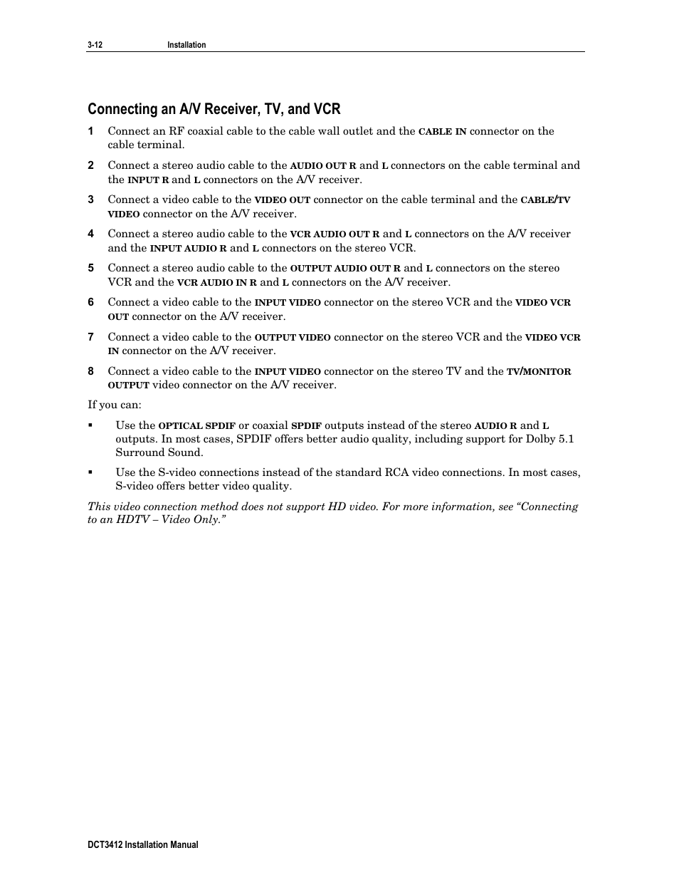 Connecting an a/v receiver, tv, and vcr | Motorola DCT3412 User Manual | Page 28 / 77