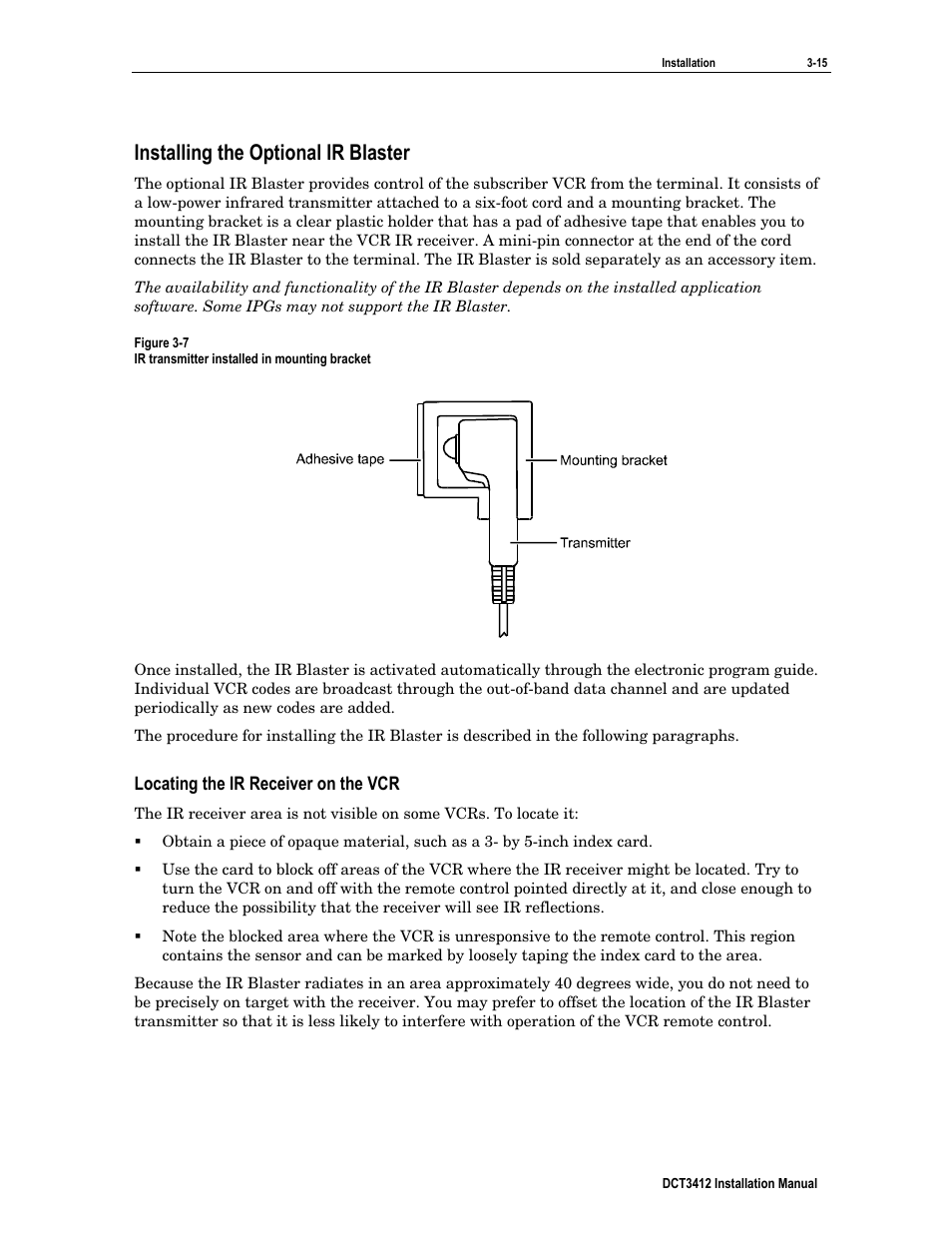 Installing the optional ir blaster, Locating the ir receiver on the vcr | Motorola DCT3412 User Manual | Page 31 / 77