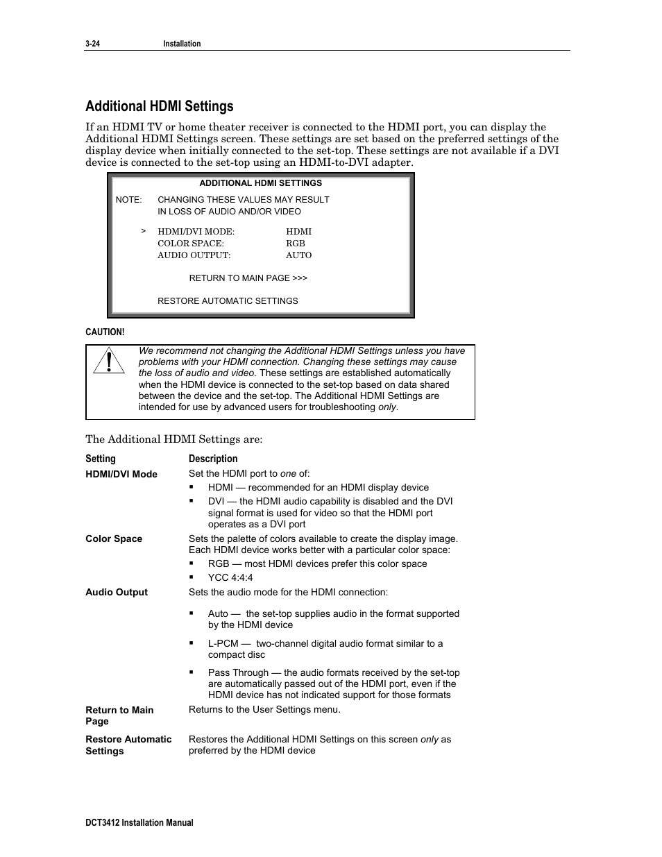 Additional hdmi settings | Motorola DCT3412 User Manual | Page 40 / 77