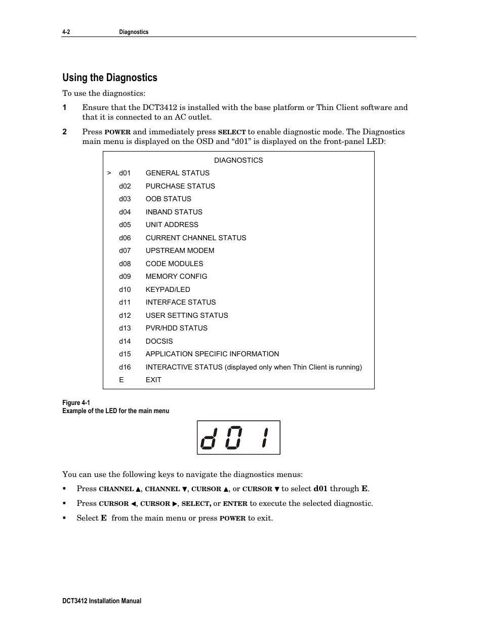 Using the diagnostics | Motorola DCT3412 User Manual | Page 42 / 77