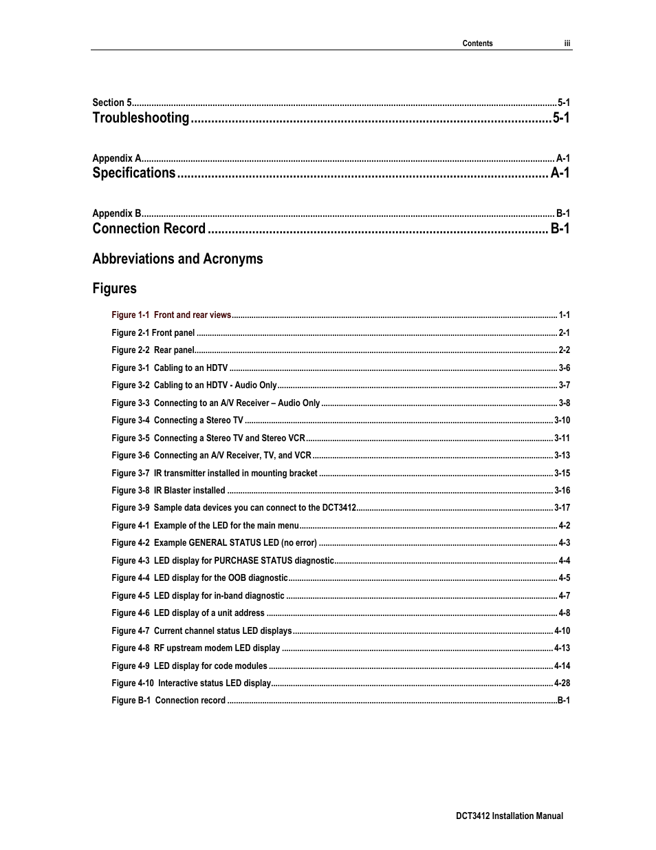 Troubleshooting -1, Abbreviations and acronyms figures | Motorola DCT3412 User Manual | Page 7 / 77