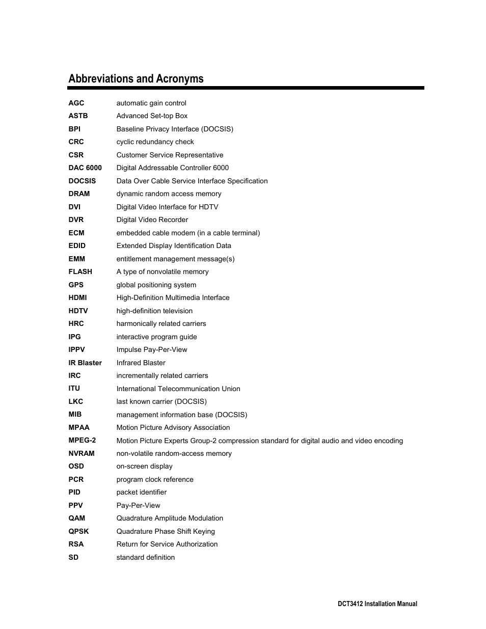 Abbreviations and acronyms | Motorola DCT3412 User Manual | Page 75 / 77