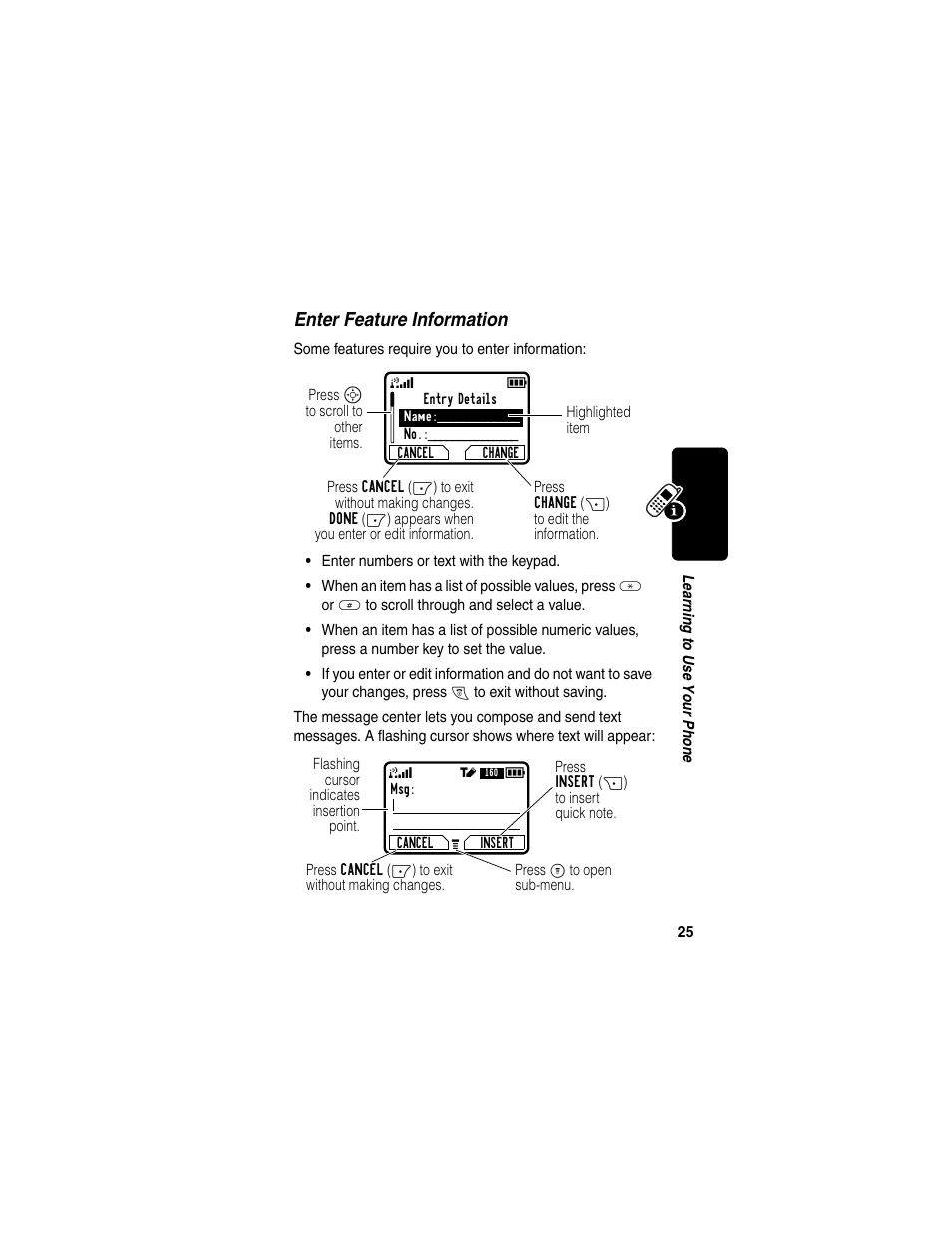 Enter feature information | Motorola C353 User Manual | Page 27 / 94