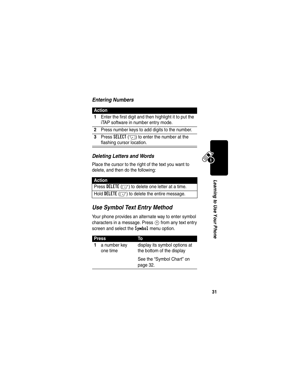 Use symbol text entry method | Motorola C353 User Manual | Page 33 / 94