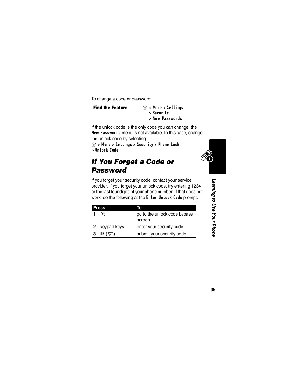 If you forget a code or password | Motorola C353 User Manual | Page 37 / 94