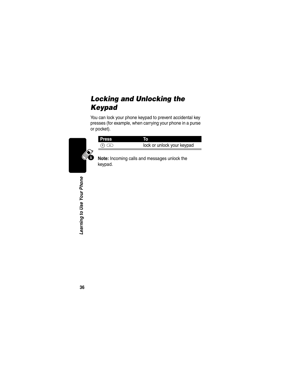 Locking and unlocking the keypad | Motorola C353 User Manual | Page 38 / 94