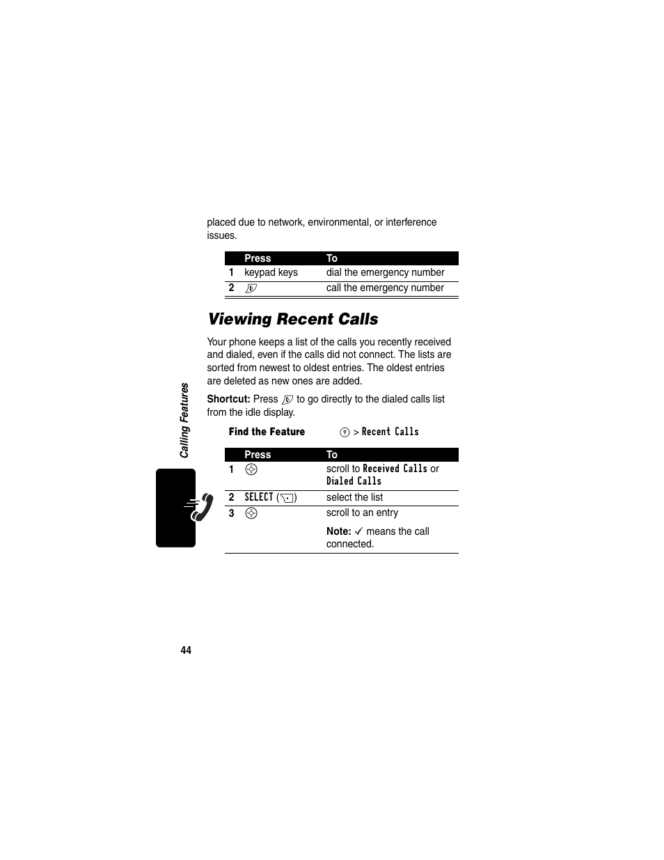 Viewing recent calls | Motorola C353 User Manual | Page 46 / 94