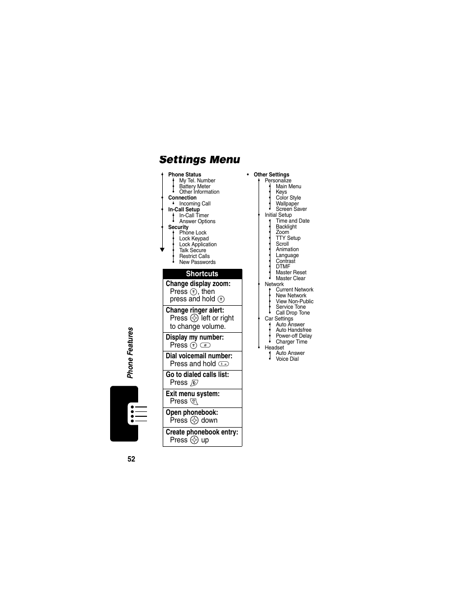 Settings menu | Motorola C353 User Manual | Page 54 / 94