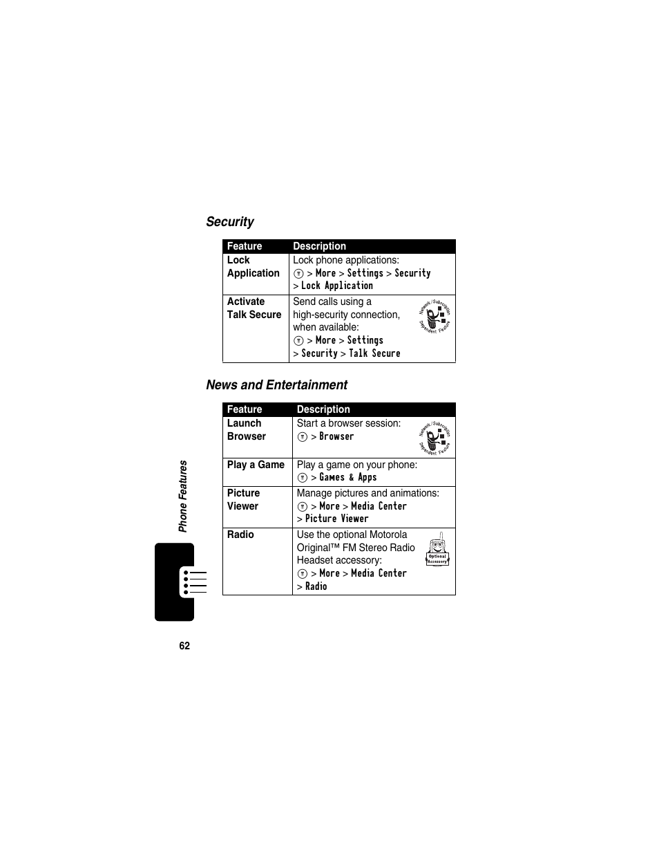 Security news and entertainment | Motorola C353 User Manual | Page 64 / 94